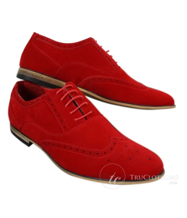 Patron 238 Mens Suede Leather Brogues Smart Casual Red Brown Navy Black Laced Shoes Retro