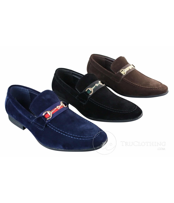 Patron 239 Suede Mens Suede Shoes Buckle Slip On Loafers Smart Casual Navy Blue Brown Black PU