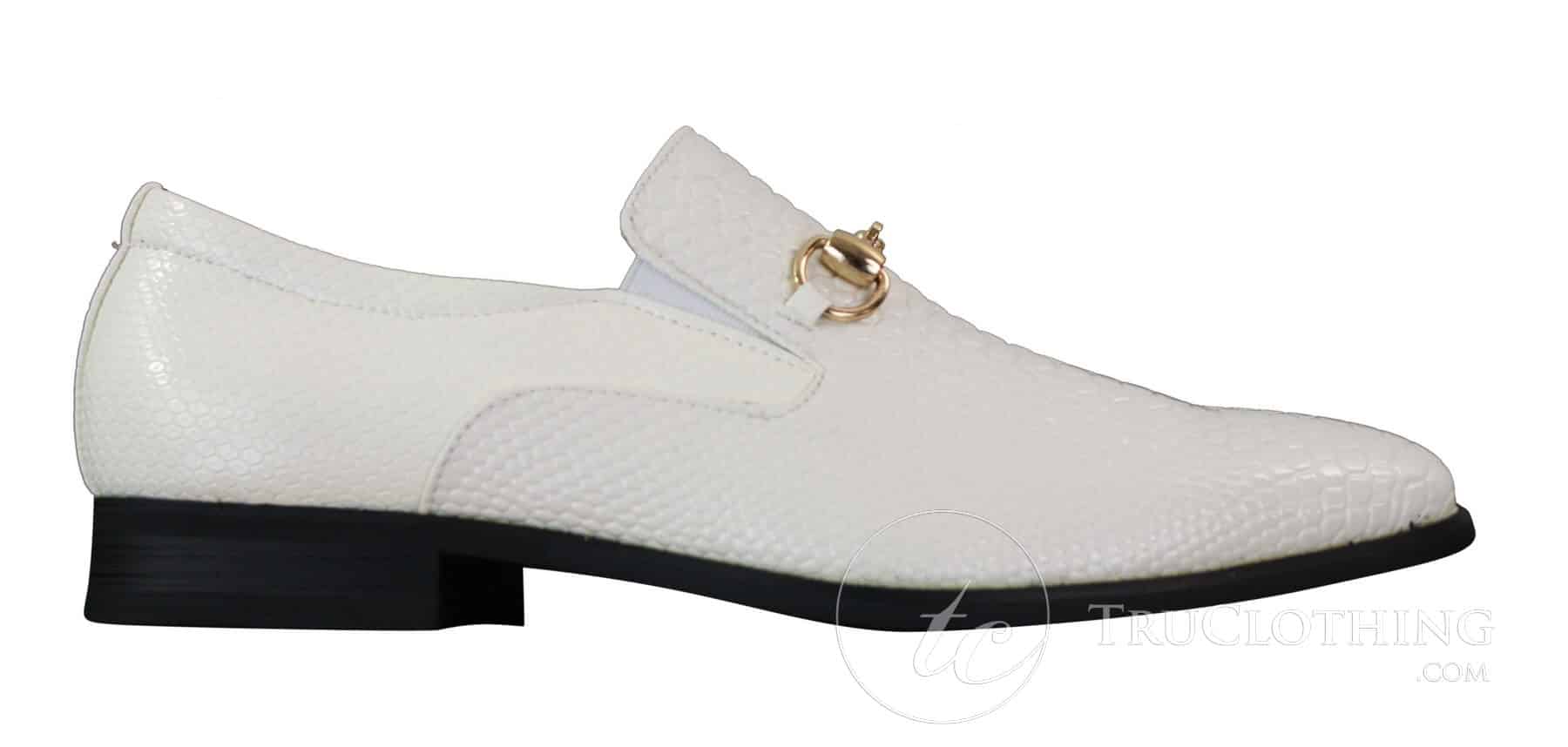 mens white shoes with gold buckle