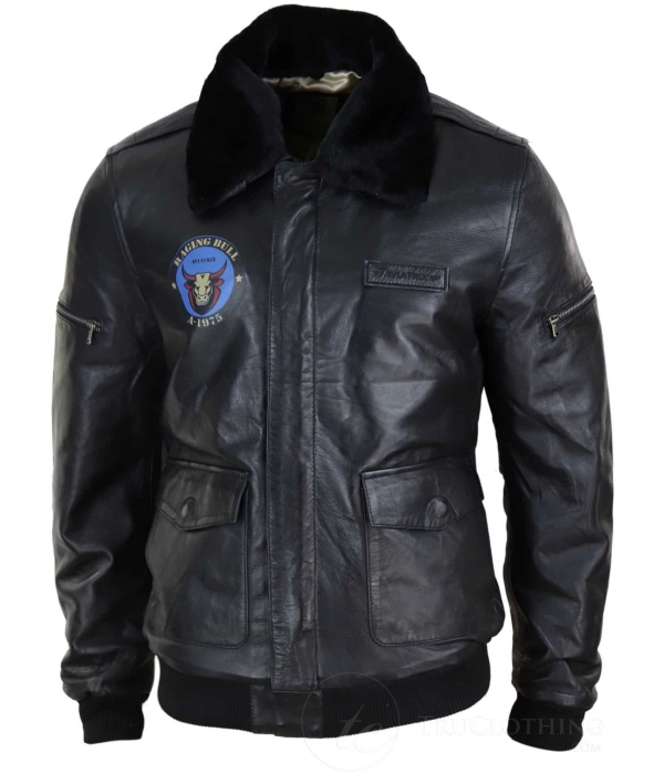 Mens Classic Real Leather Bomber Jacket