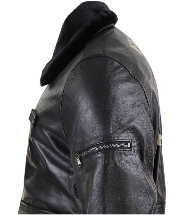 Mens Classic Real Leather Bomber Jacket