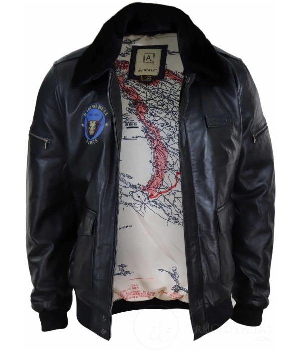 Mens Classic Real Leather Bomber Jacket