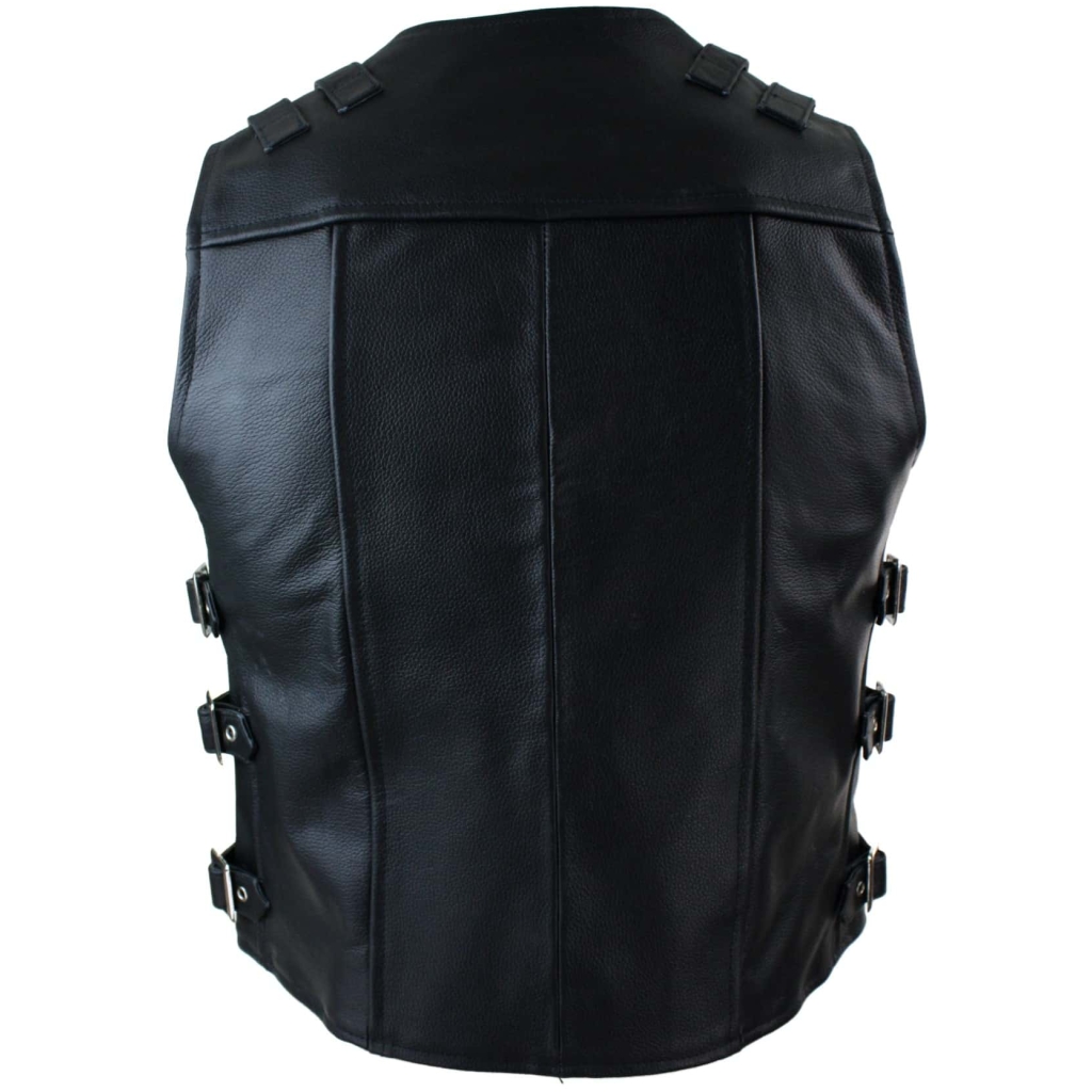 Mens Real Hide Leather Biker Motorcycle Waistcoat Vest Buckle Belted ...