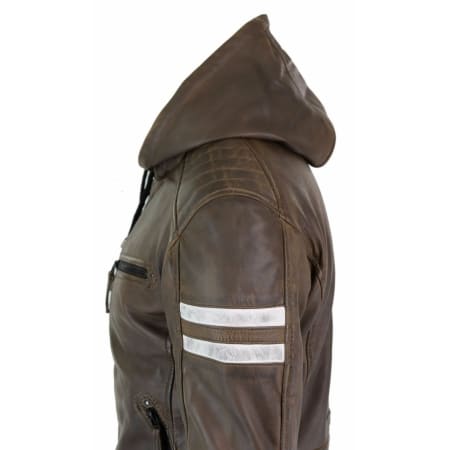 Men's Real Leather Bomber Jacket with Hood-Brown: Buy Online - Happy ...