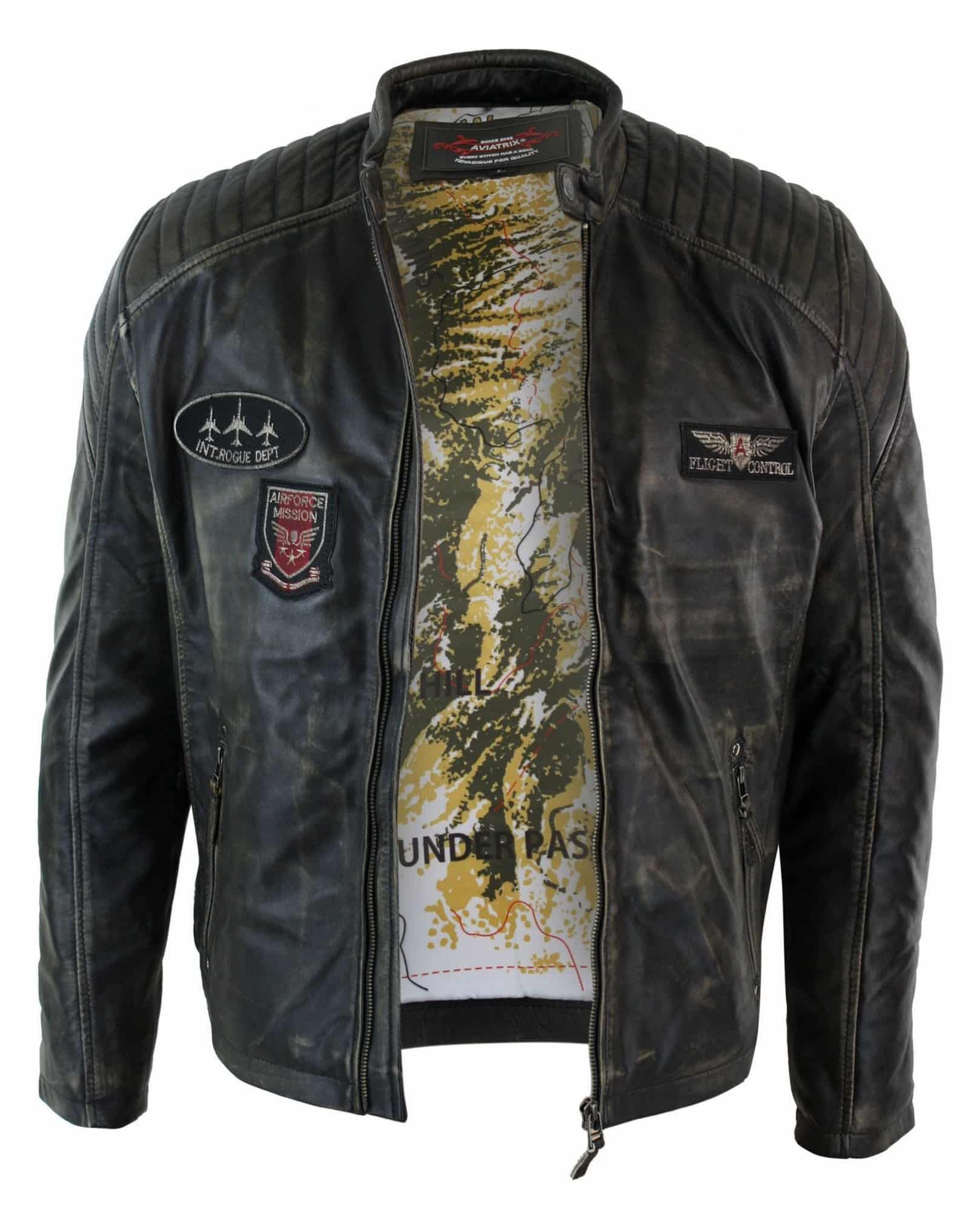 Mens Real Leather Washed Biker Airforce Jacket Distressed Casual Fit ...