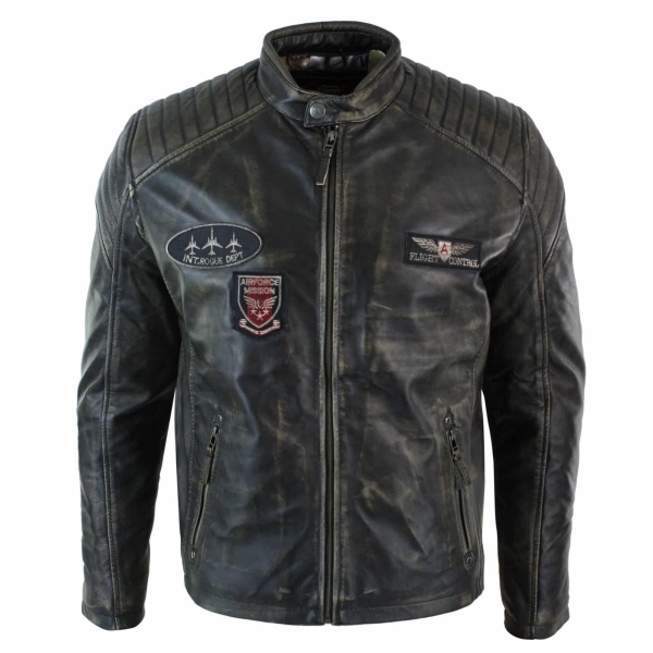 Real Leather Washed Biker Airforce Jacket Distressed Casual Fit Retro Vintage for Men
