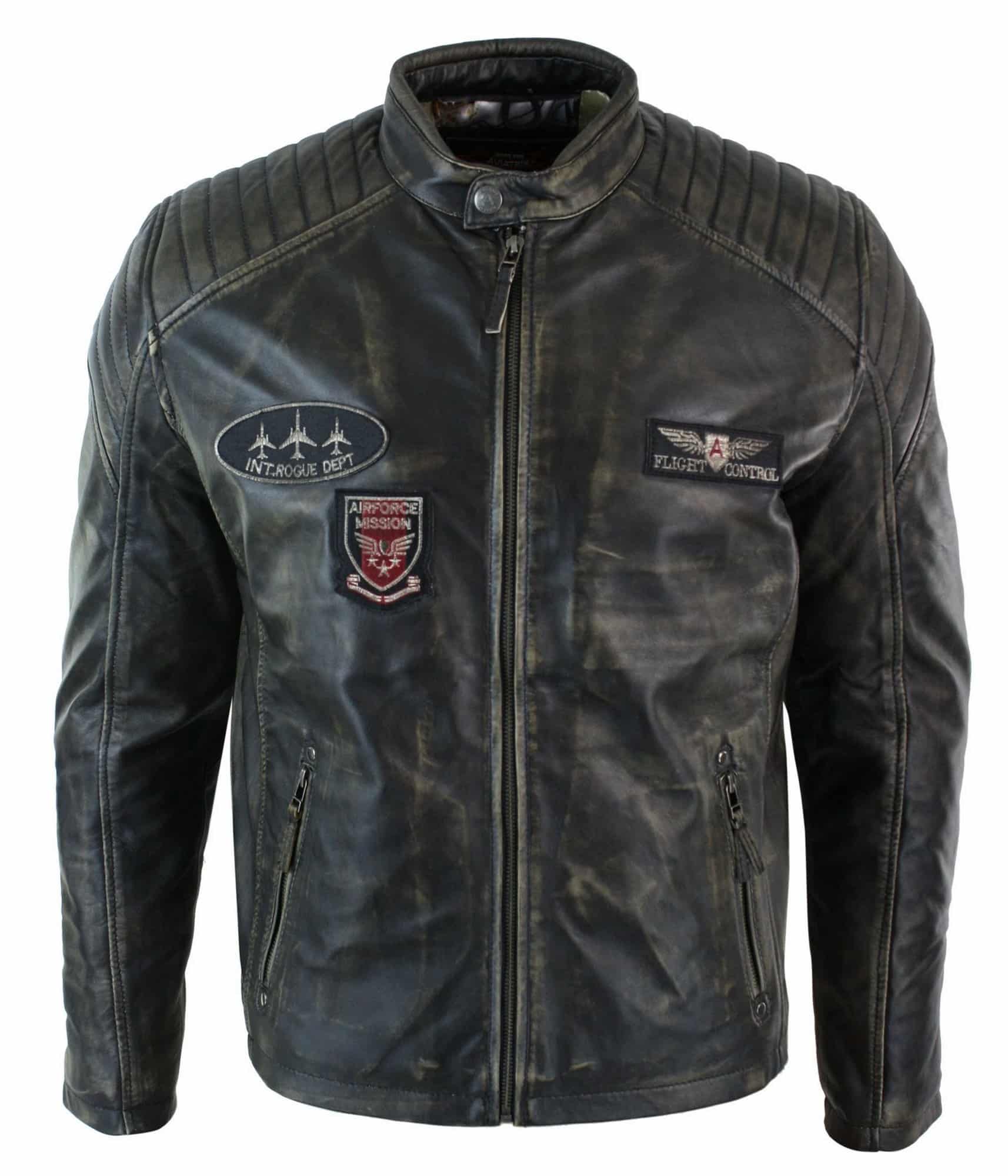 Real Leather Washed Biker Airforce Jacket Distressed Casual Fit Retro ...