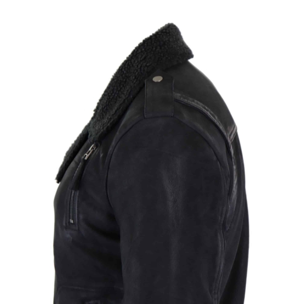 Real Leather Black Cross Zip Mens Biker Jacket Fleece Lined Fitted Smart Casual