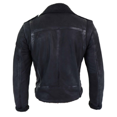 Real Leather Black Cross Zip Mens Biker Jacket Fleece Lined Fitted ...