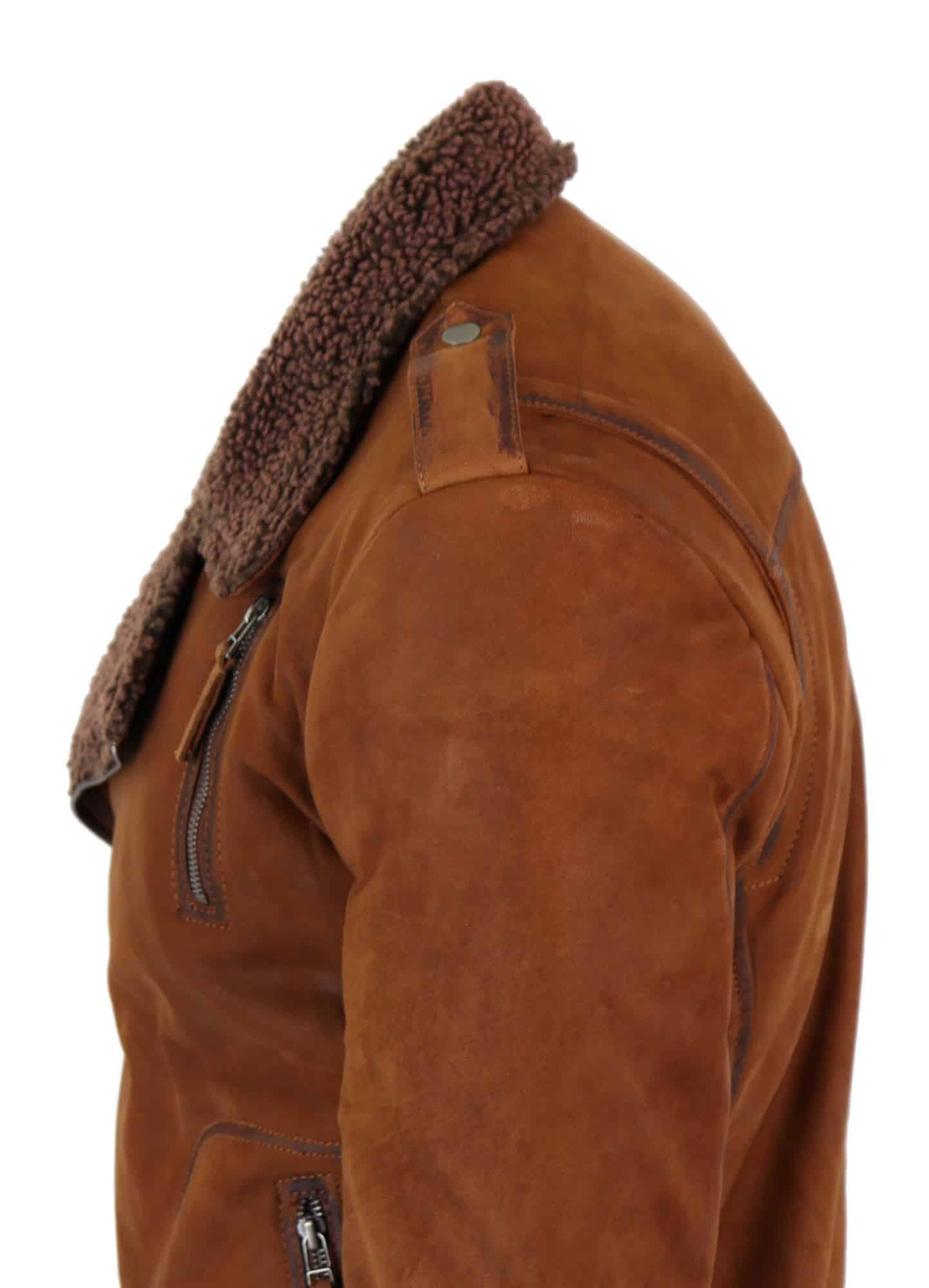Real Leather Men's Cross-Zip Biker Jacket, Fleece Lined-Tan: Buy Online -  Happy Gentleman United States