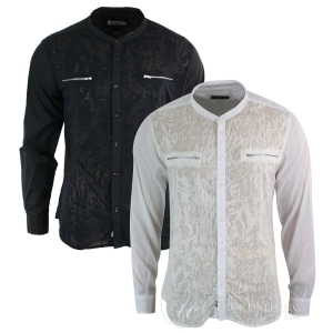 RNT23 4782 – Mens Grandad Nehru Smart Casual Button Shirt Linen Cotton Light Spring Summer