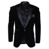 Cavani Rosa - Mens Soft Velvet Black Navy 1 Button Dinner Jacket Tuxedo Blazer Smart Casual Fit-Black
