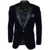 Cavani Rosa - Mens Soft Velvet Black Navy 1 Button Dinner Jacket Tuxedo Blazer Smart Casual Fit-Black