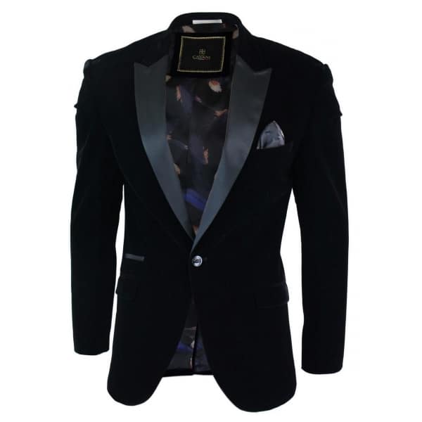 Cavani Rosa - Mens Soft Velvet Black Navy 1 Button Dinner Jacket Tuxedo Blazer Smart Casual Fit-Black