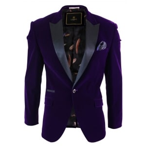 Cavani Rosa – Mens Soft Velvet Black Navy 1 Button Dinner Jacket Tuxedo Blazer Smart Casual Fit-Purple