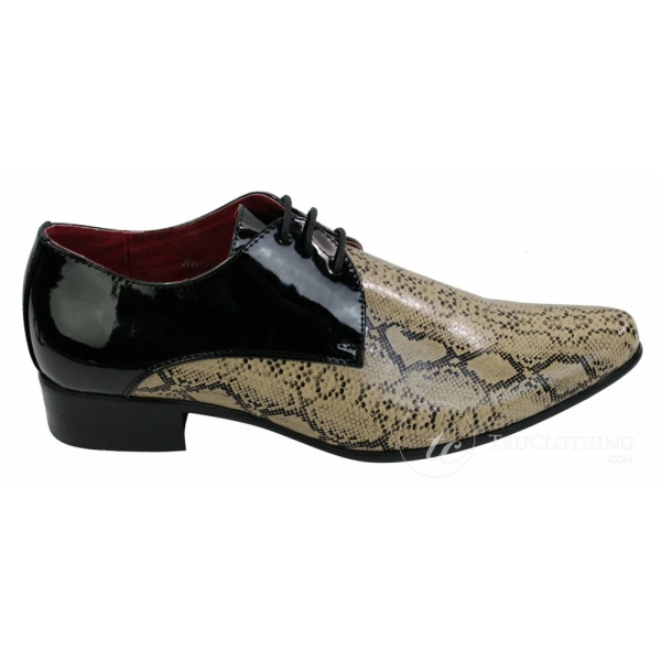Mens Black Beige Snake Skin Patent Shiny Leather Shoes Italian Design Laced
