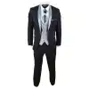 Mens 4 Piece Shawl Lapel Suit - Black/Silver