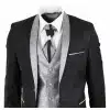 Mens 4 Piece Shawl Lapel Suit - Black/Silver