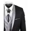 Mens 4 Piece Shawl Lapel Suit - Black/Silver
