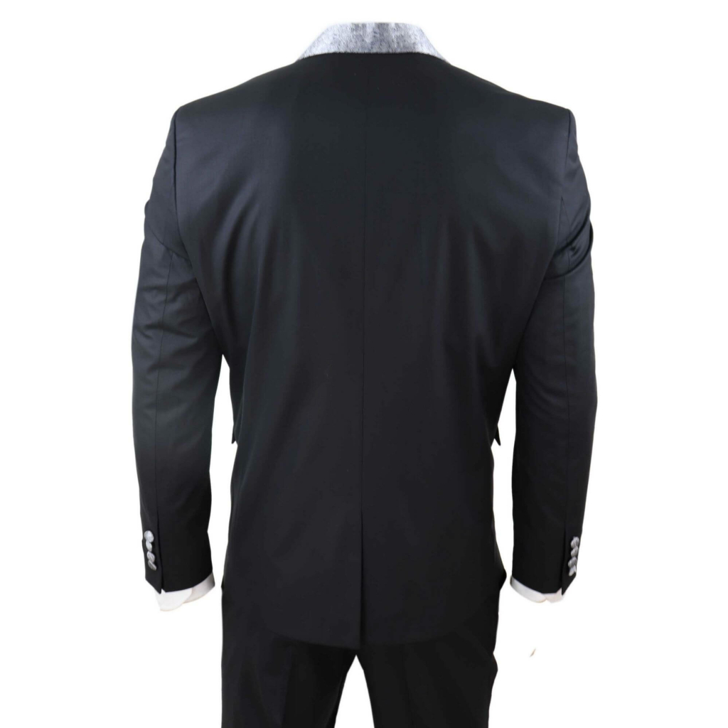 Mens 4 Piece Shawl Lapel Suit - Black/Silver: Buy Online - Happy Gentleman