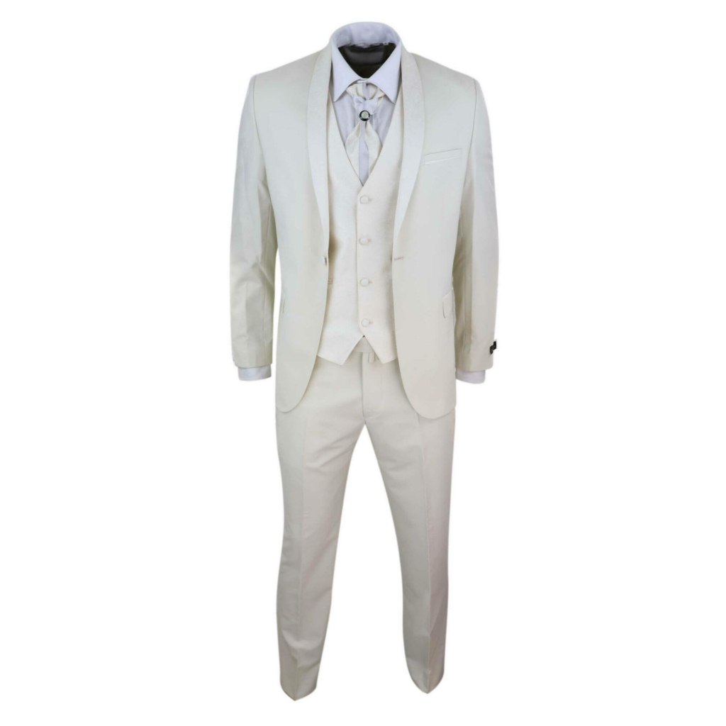 Mens 4 Piece Shawl Lapel Suit - Cream: Buy Online - Happy Gentleman