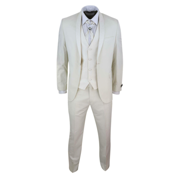 Mens 4 Piece Shawl Lapel Suit - Cream