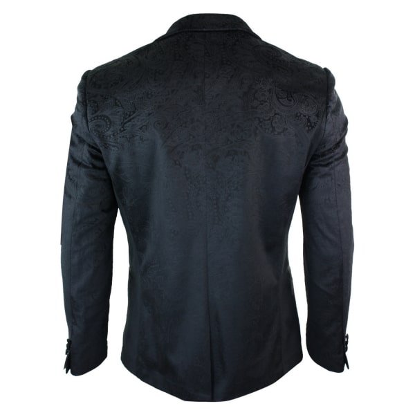 Marc Darcy Simon Mens Velvet Paisley Black Fit Blazer Tuxedo Dinner Jacket Smart Casual