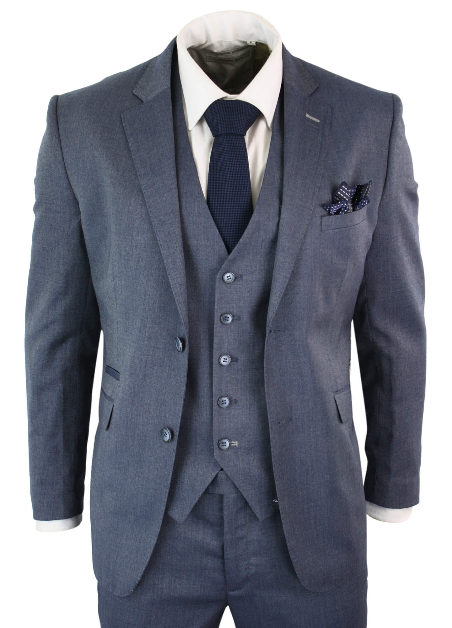 Cavani STEELE Mens Blue Grey 3 Piece Tailored Fit Smart Formal Suit ...