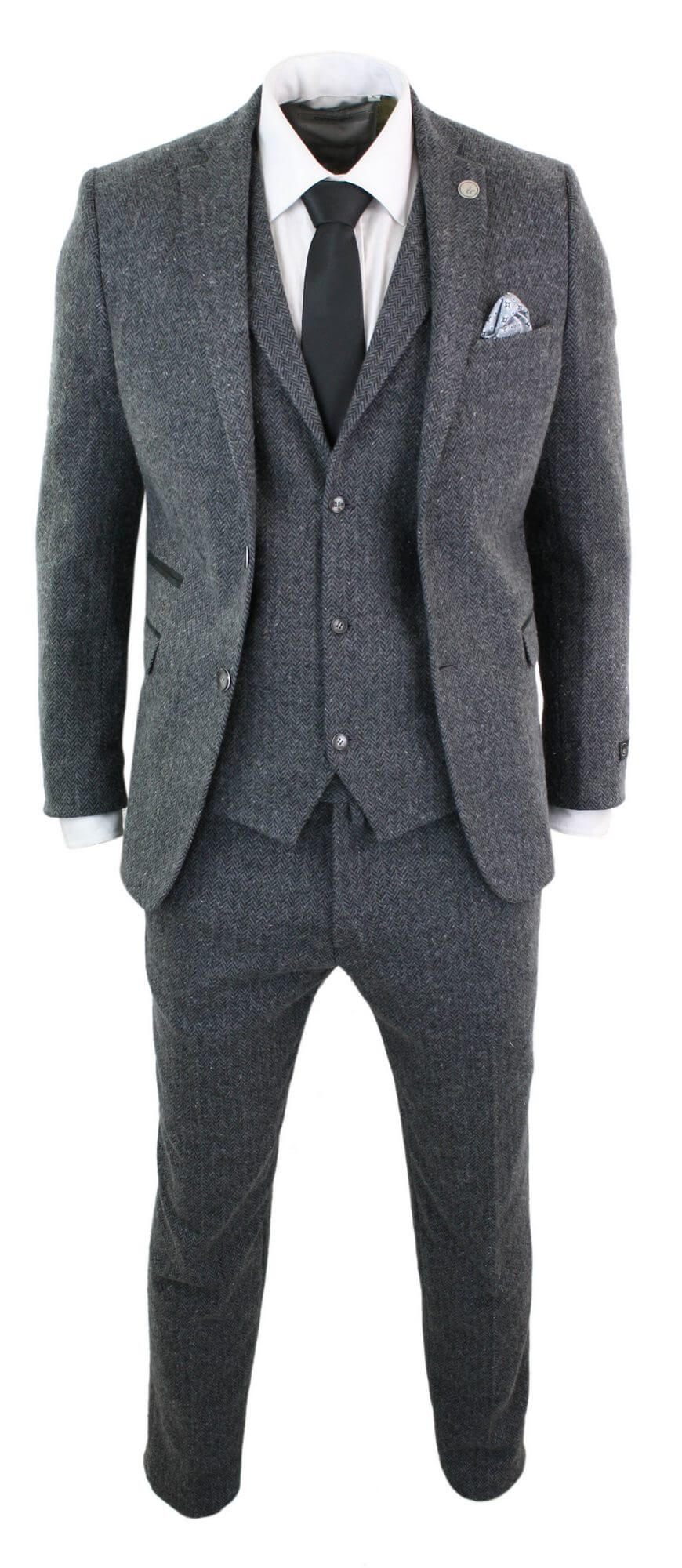 Men's Charcoal Grey 3 Piece Tweed Herringbone Suit - STZ11: Buy Online ...