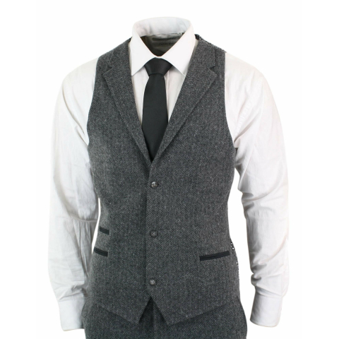 Men's Charcoal Grey 3 Piece Tweed Herringbone Suit - STZ11: Buy Online ...