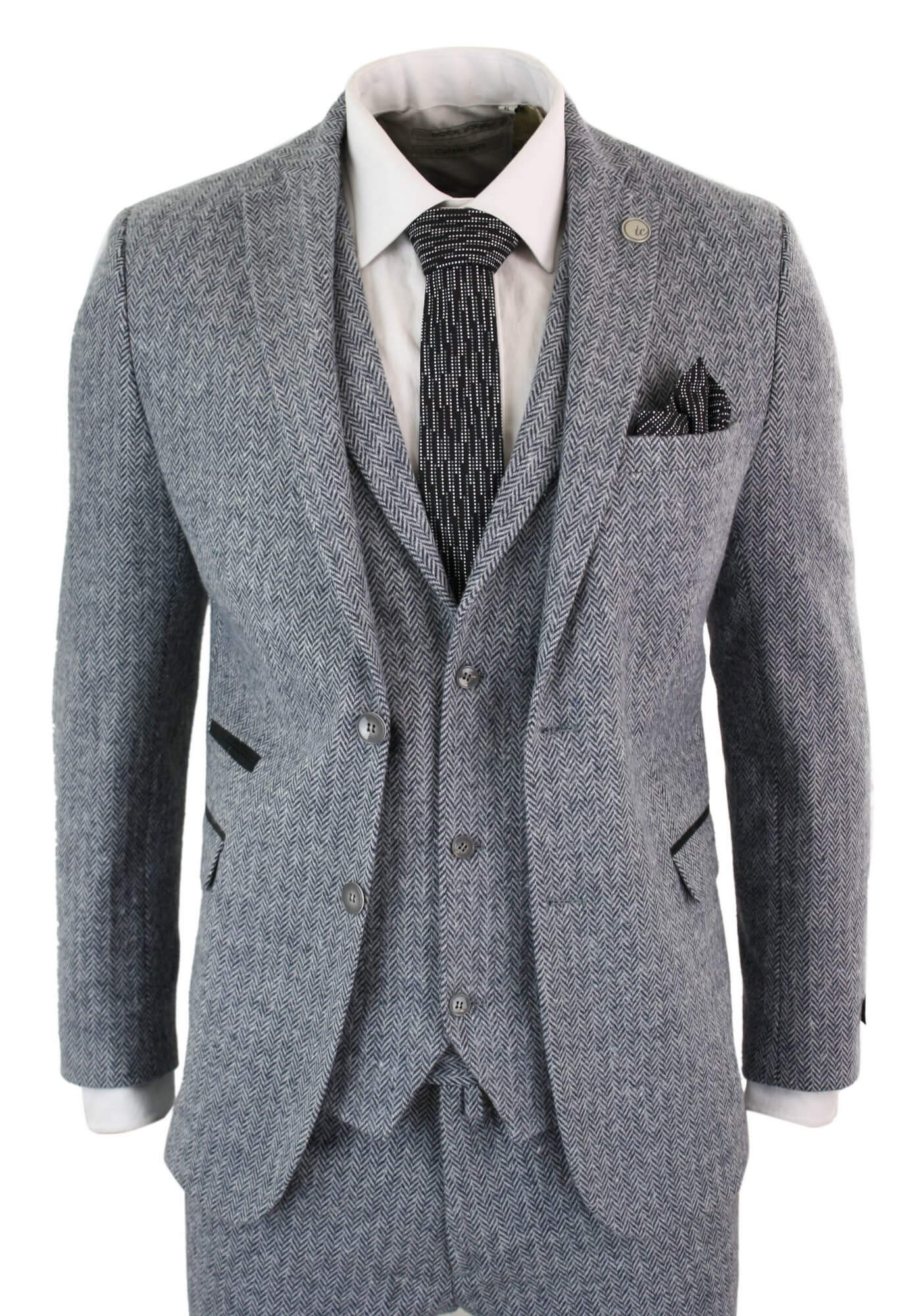 Men's Light Grey 3 Piece Tweed Herringbone Suit - STZ11: Buy Online ...