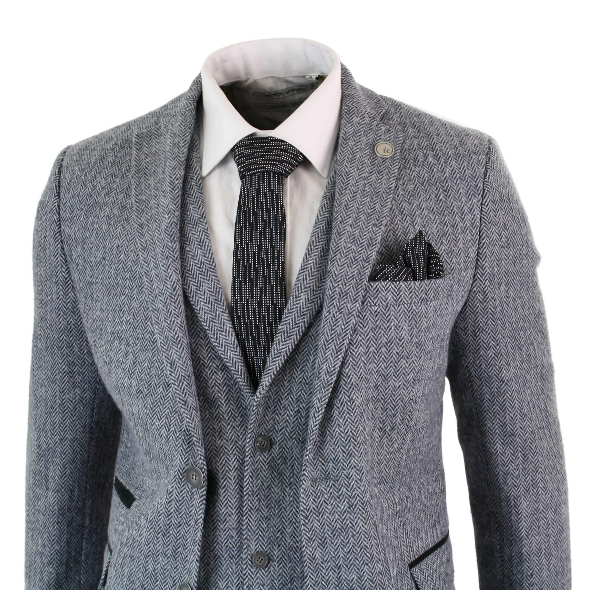 Men's Light Grey 3 Piece Tweed Herringbone Suit - STZ11: Buy Online