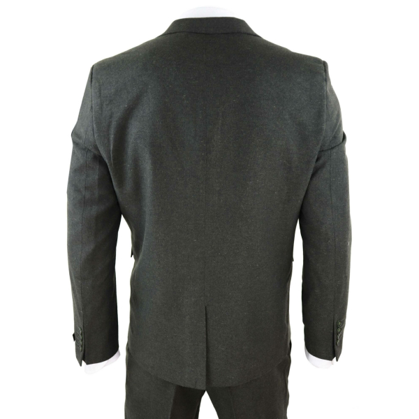Mens Olive Green Wool Tweed 3 Piece Suit - STZ11