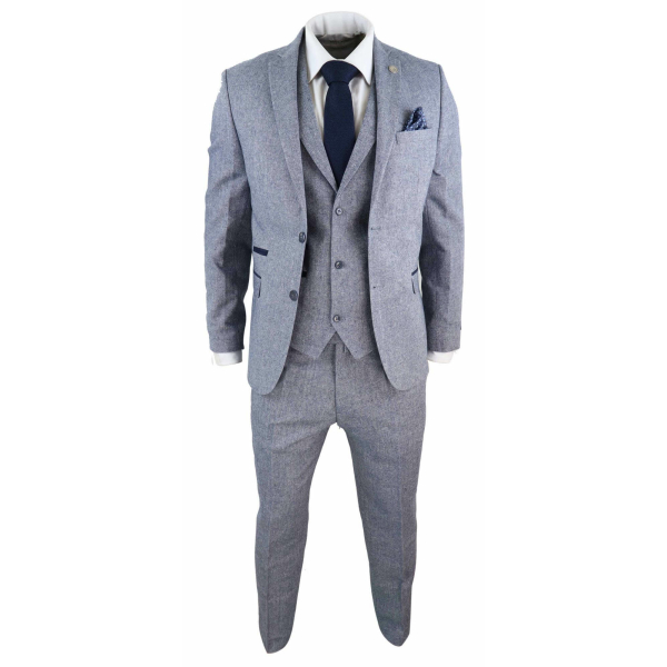 Men's Light Blue Vintage Tweed 3 Piece Suit - STZ13
