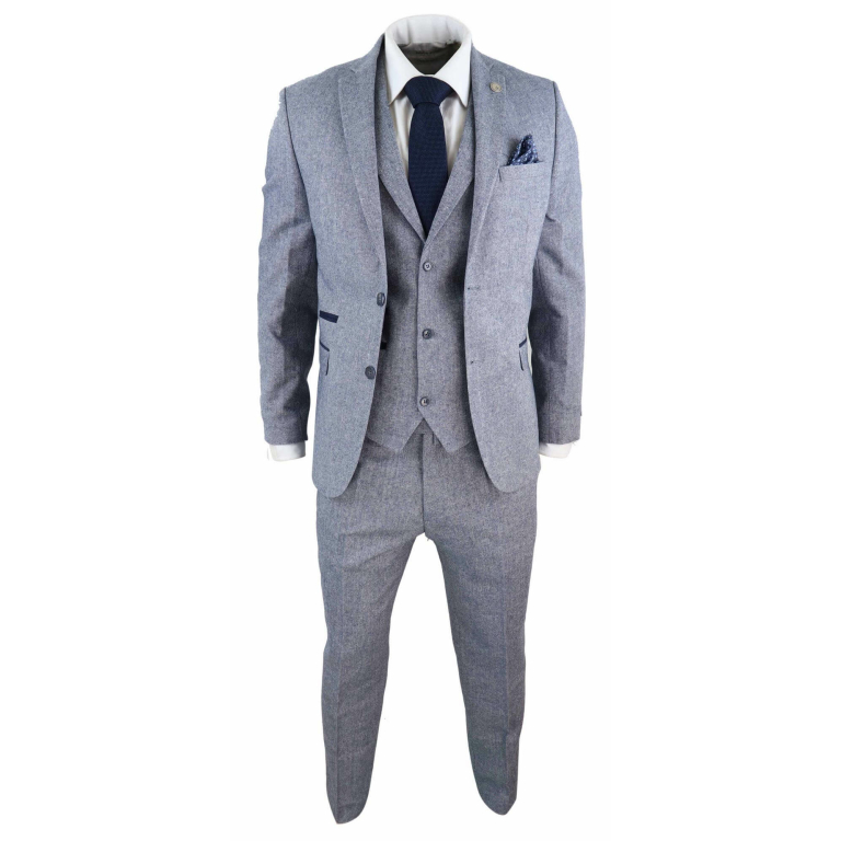 Men's Light Blue Vintage Tweed 3 Piece Suit - STZ13: Buy Online - Happy ...