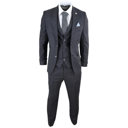 Men's Black Tweed 3 Piece Vintage Suit - Stz14: Buy Online - Happy 