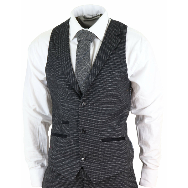 Schwarzer Tweed-Anzug für Herren, 3 Teile, Vintage - STZ14