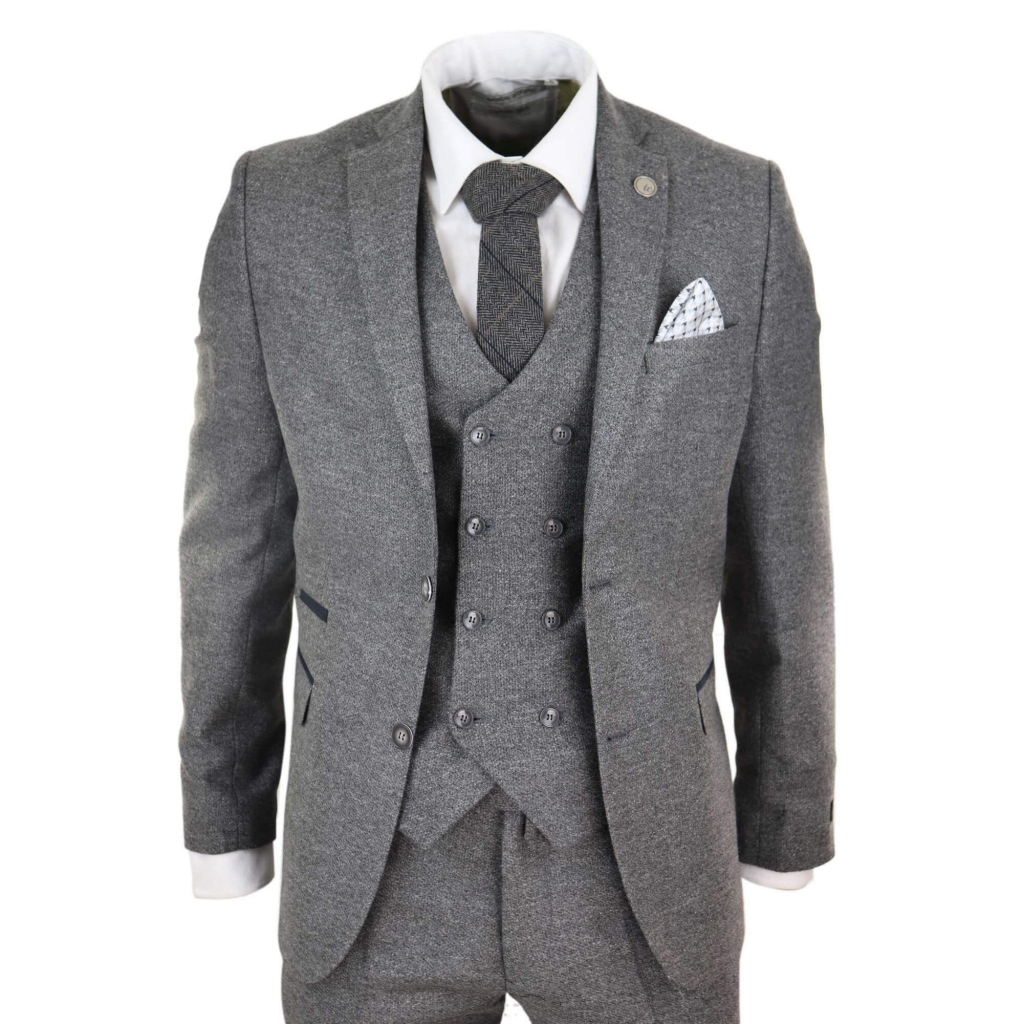 Mens 3 Piece Grey Suit with Double Breasted Waistcoat: Buy Online ...