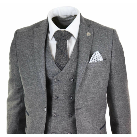 Mens 3 Piece Grey Suit with Double Breasted Waistcoat: Buy Online ...
