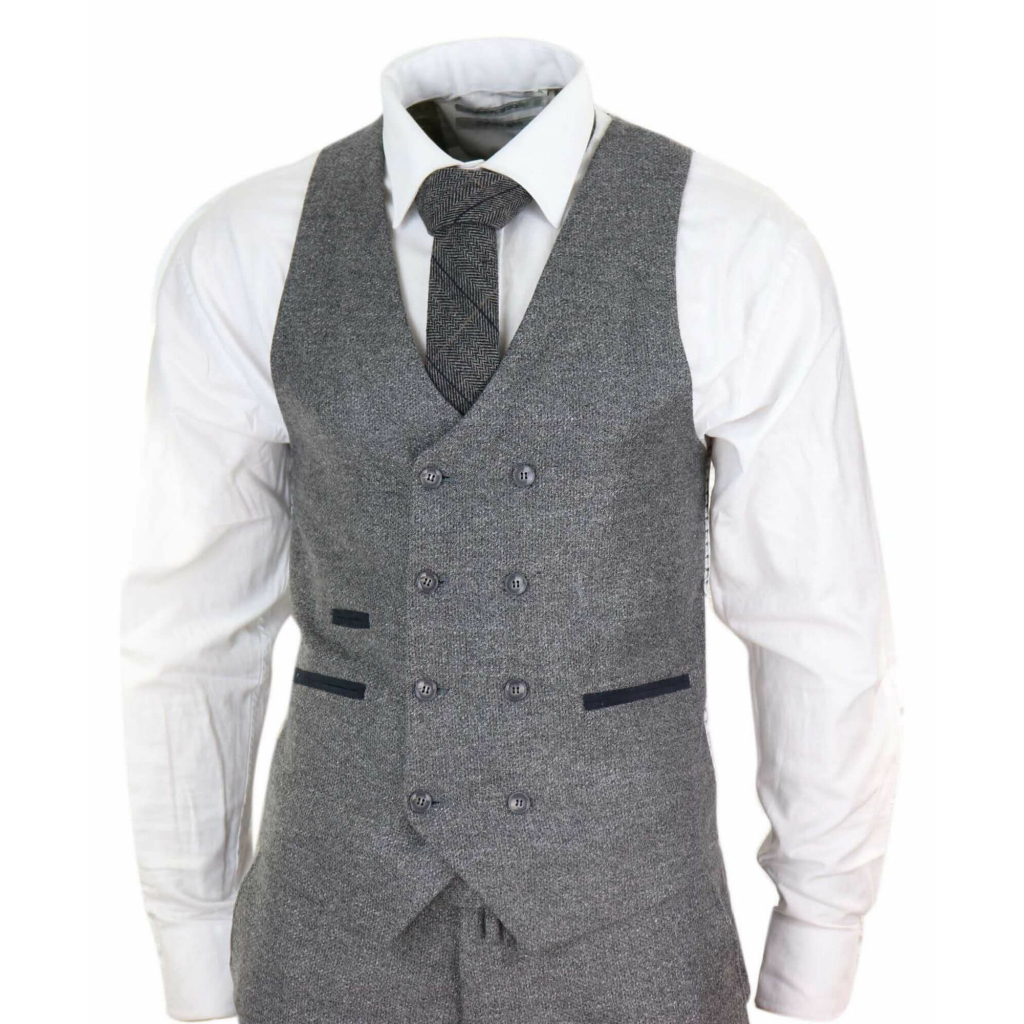 Mens 3 Piece Grey Suit with Double Breasted Waistcoat: Buy Online ...