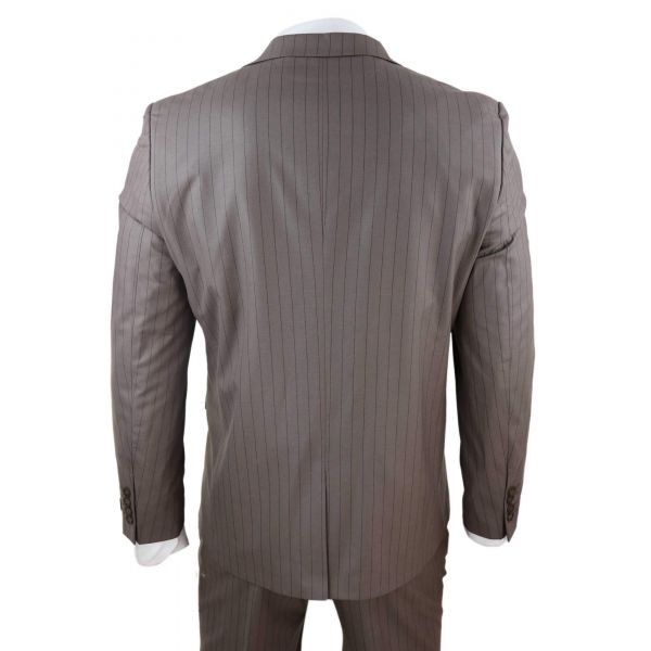 Mens 3 Piece Pinstripe Beige Suit