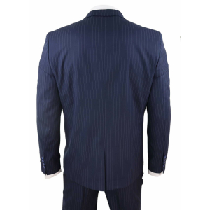 Mens 3 Piece Pinstripe Navy-Blue Suit: Buy Online - Happy Gentleman