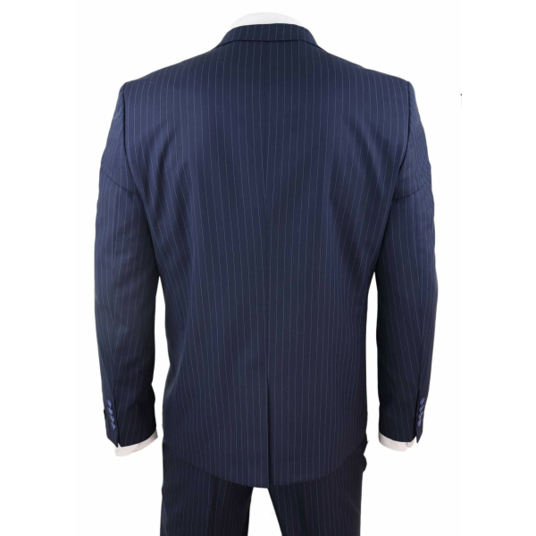 Mens 3 Piece Pinstripe Navy-Blue Suit
