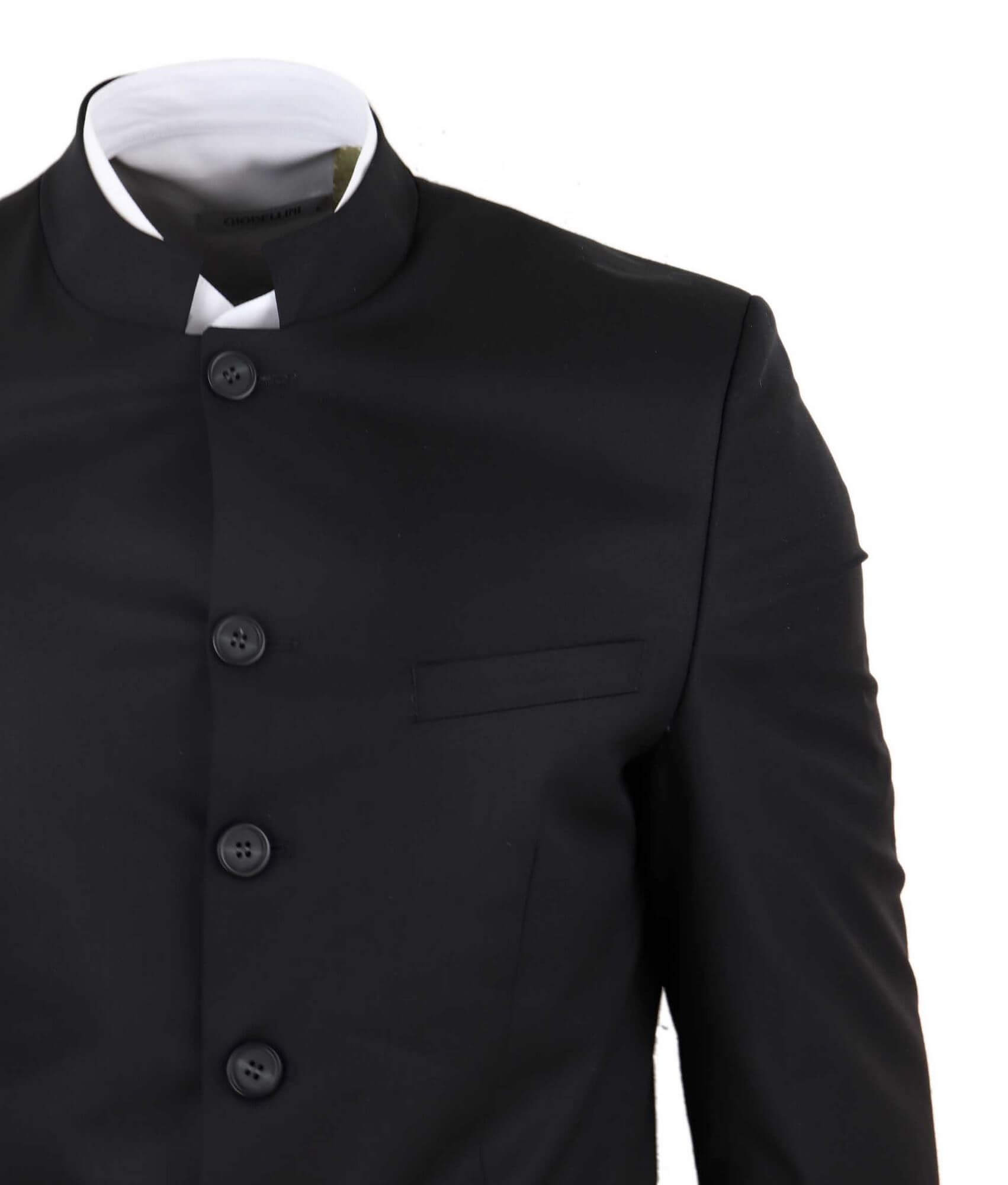 Mens Black 3 Piece Nehru Collar Suit | Happy Gentleman