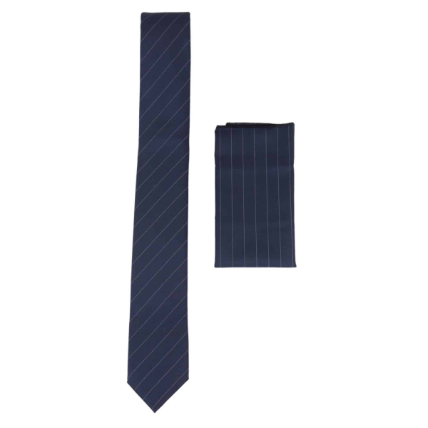 Mens Tie and Hankie Set - Navy Stripe STZ41, One Size