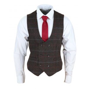 Cavani Tommy – Men’s Brown Herringbone Tweed Check Waistcoat