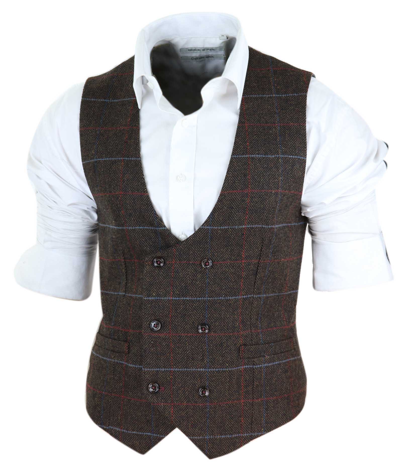 Cavani Tommy - Men's Brown Herringbone Tweed Check Waistcoat: Buy ...