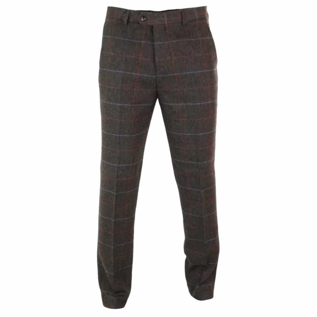 Cavani Tommy - Mens Herringbone Tweed Check Classic Vintage Trousers ...