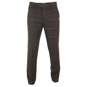 Cavani Tommy – Mens Herringbone Tweed Check Classic Vintage Trousers