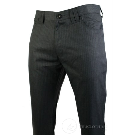 Mens Pin Stripe Straight Cut Trousers Smart Casual Grey Short Reg Long ...